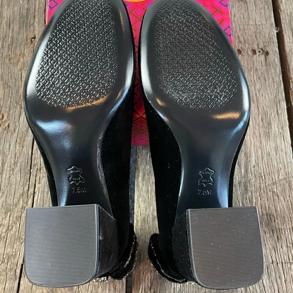 NIB Tory Burch Josephine Black Velvet Pumps Size 7.5